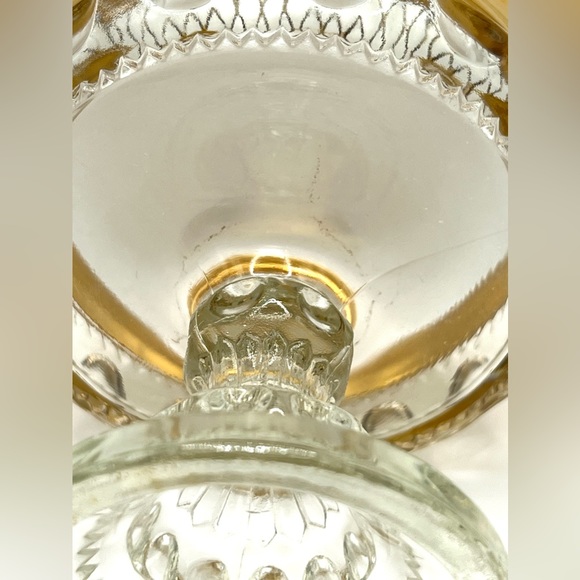 Vintage Indiana Glass King's Crown Clear Compote Pedestal Candy Dish Gold Rim - Picture 8 of 9